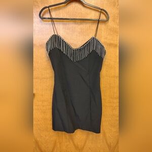 Zara Black Mini Dress with Sweetheart Neckline With Silver Embellishments